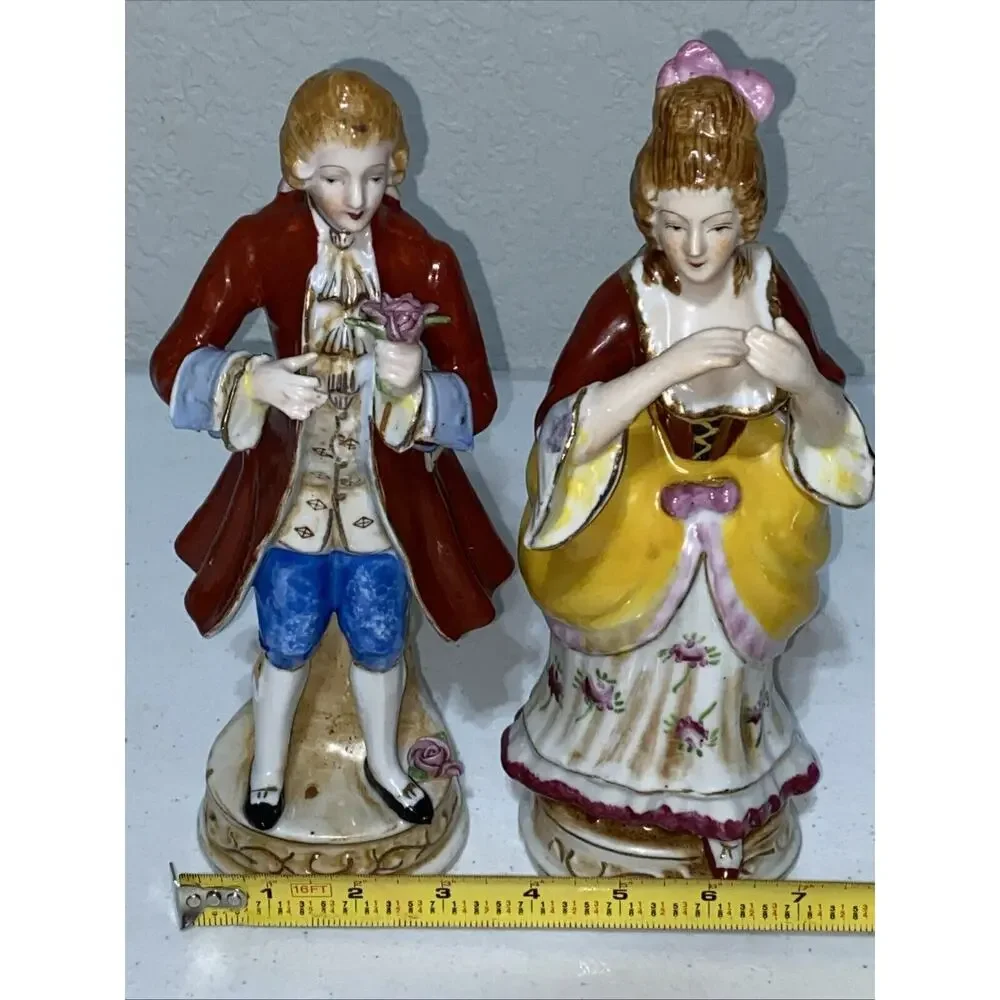 VTG Made In Occupied Japan Victorian Couple Courting Figurine Set Porcelain 10”